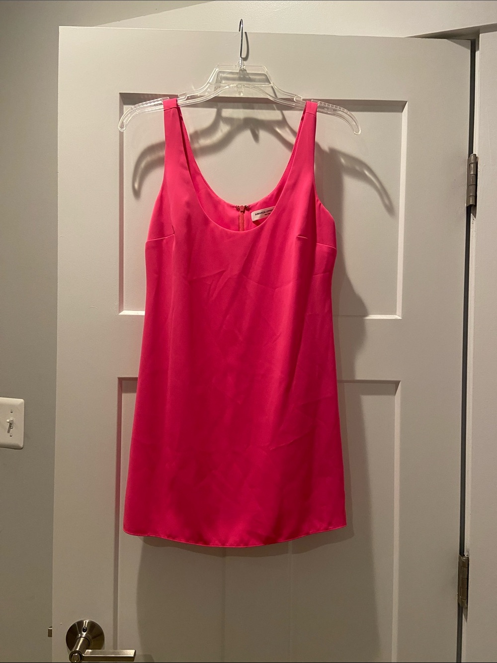 Amanda Uprichard Hot Pink Satin Scoop-Neck Mini Dress XS